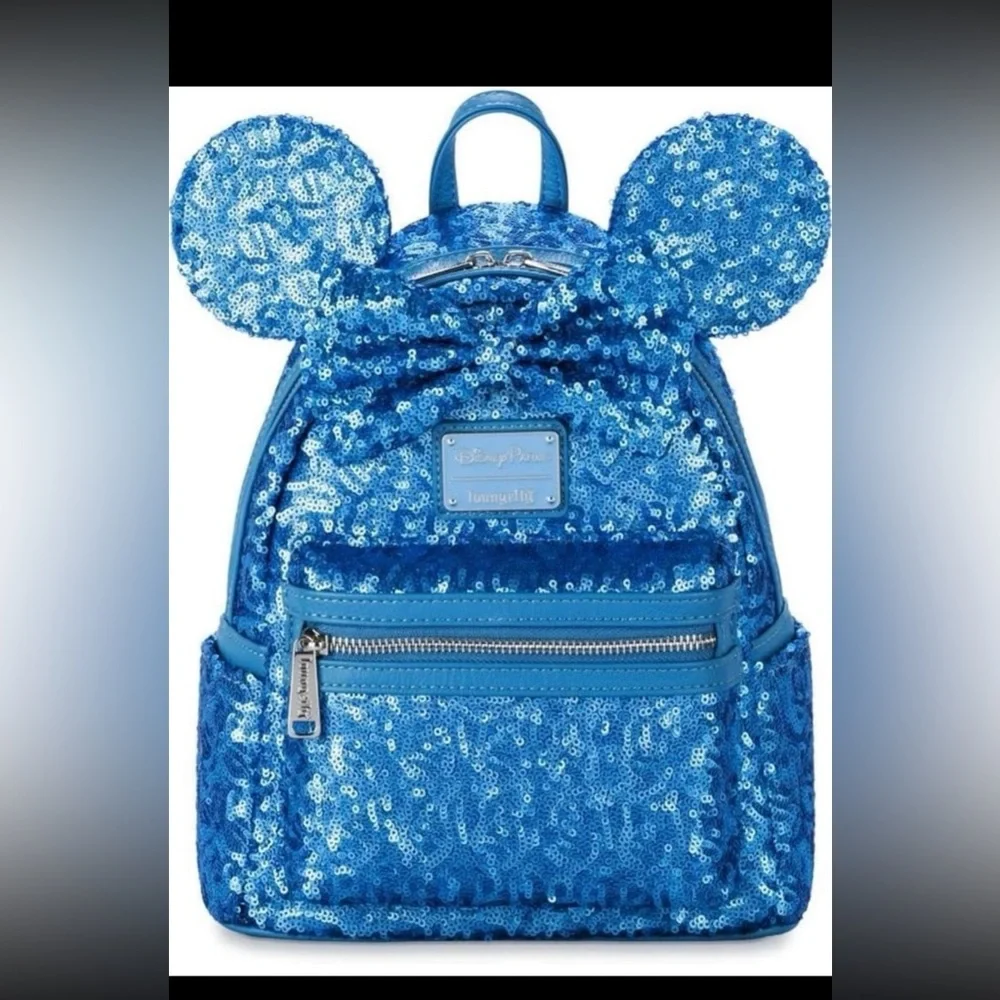 Disney Parks Exclusive Blue Sequin Loungefly Backpack - Picture 1 of 2
